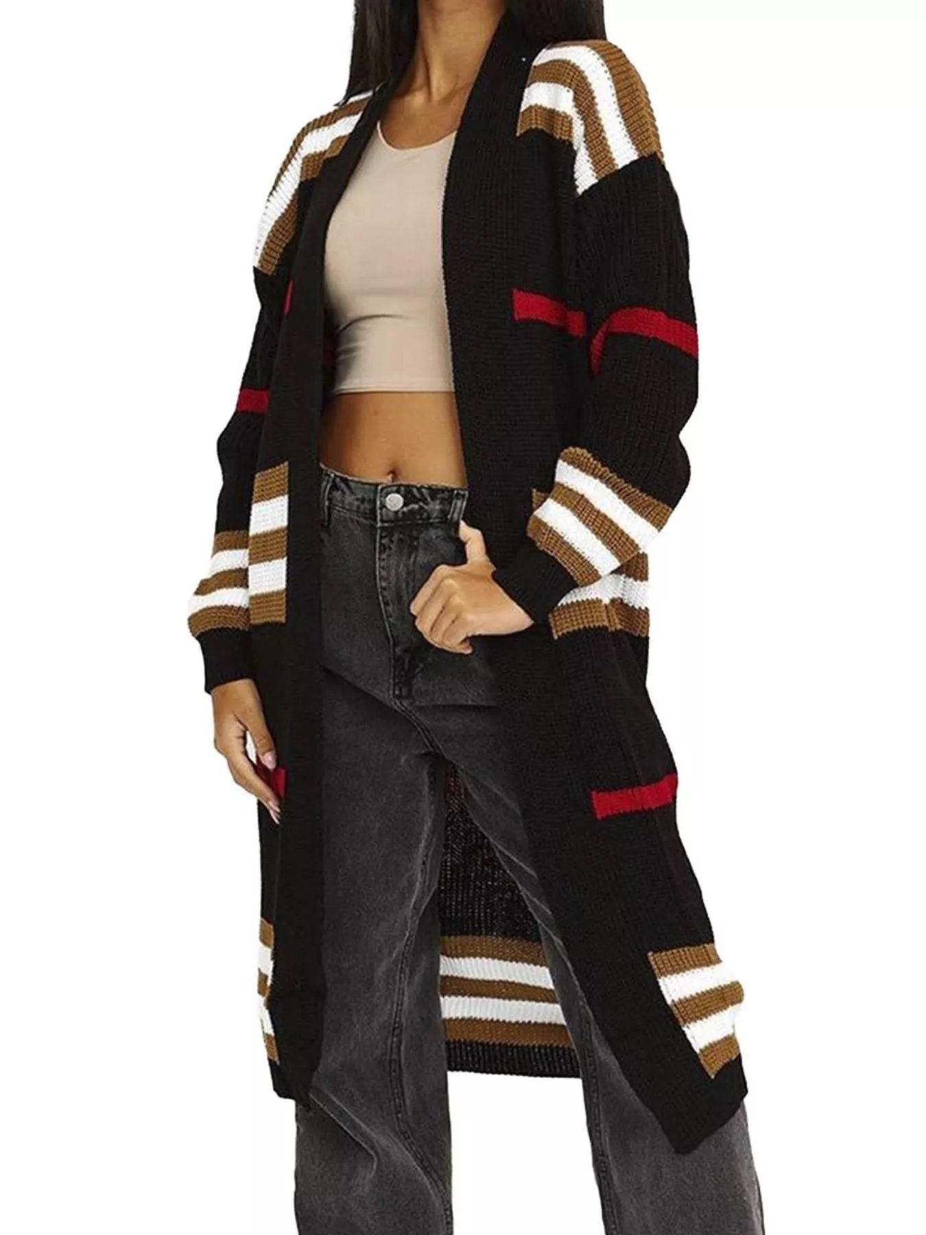 Striped Longline Open Front Cardigan