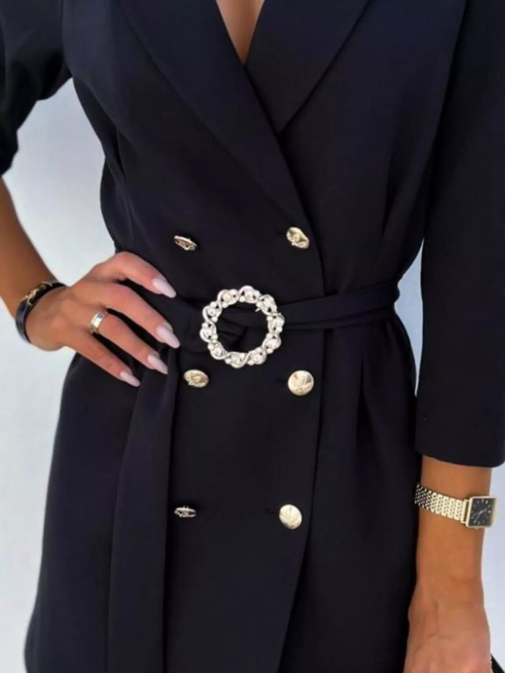 3/4 Sleeve Belted Blazer Dress