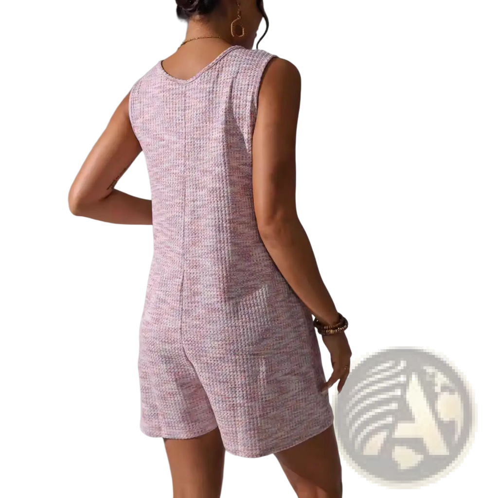 Waffle Knit Button Front Sleeveless Pocket Jumpsuit